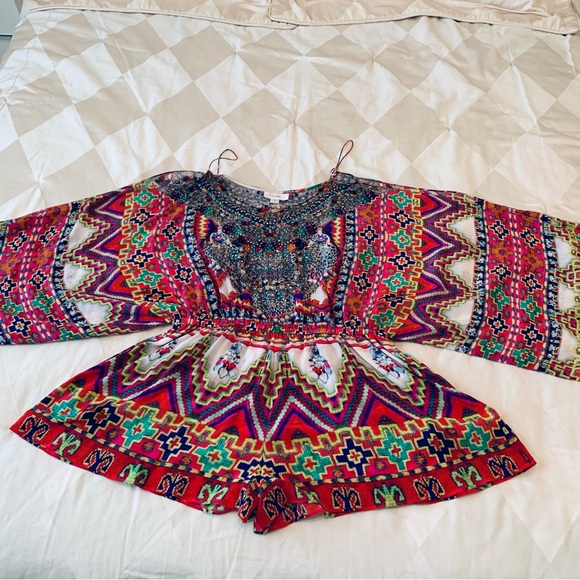 Camilla Drop Shoulder Playsuit Crystal Embellished Romper 100%silk size 3 (L) - Picture 1 of 15